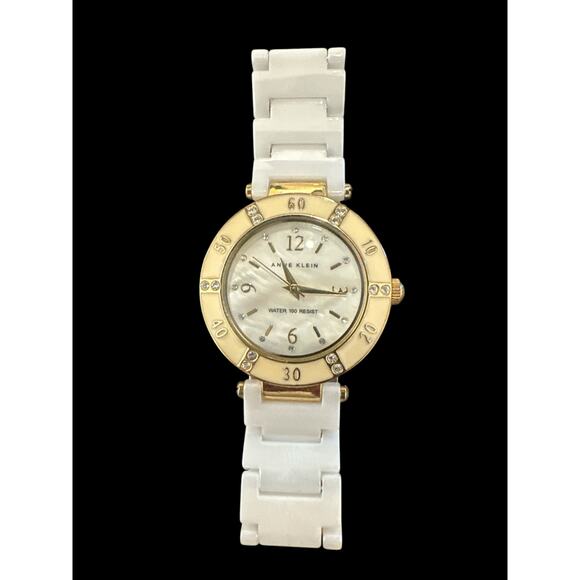 VTG Anne Klein Watch 10/9416 Y121E โ White Ceramic, Crystal Accents, MOP Face - Picture 7 of 8